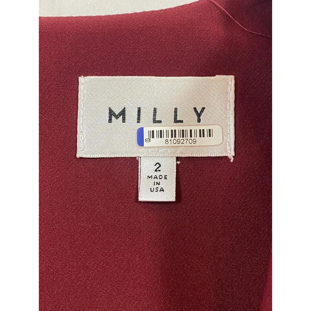 Milly Burgundy Tiered Bell Sleeve Crepe Shift Dress‎ Cocktail Valentines Size 2